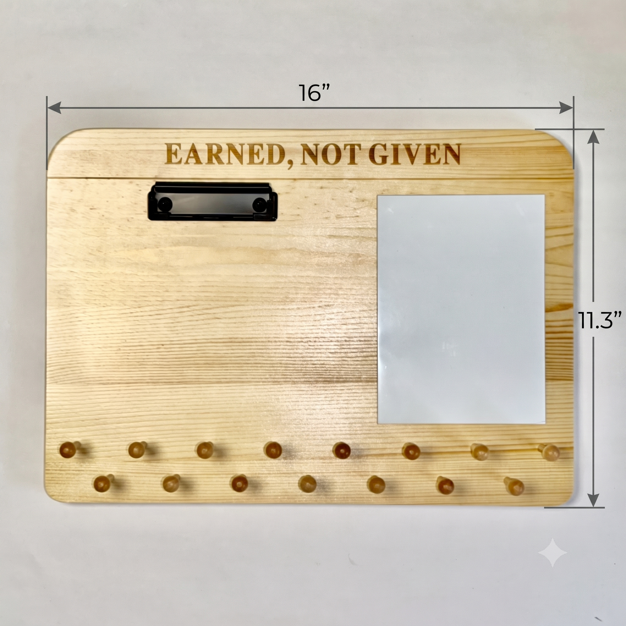 Annotated medal display showing approximate dimensions of 16 by 11.3 inches